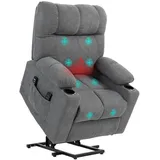 Homcom Fernsehsessel mit Aufstehhilfe Samtoptik 95 x 109 x 91 cm Grau elektrisch mit Liegefunktion und Massagefunktion
