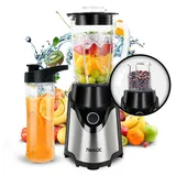 7MAGIC Mixer Smoothie Maker, 500 Watt Standmixer Smoothie Mixer, Multifunktion Smoothiemaker/Fleisch Zerkleinerer/Ice Crusher/Kaffeemühle mit 570m... - Schwarz