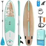 FBSPORT Aufblasbares SUP Board, Stand Up Paddling Board, Aufblasbare Stand Up Paddle Board für Stand-Up Paddling 15CM Dick, Surfbrett Kit mit Verstellbares Aluminium SUP Paddel+Pumpe(Lightwood)