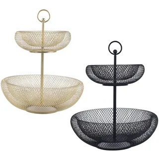 NadineDutol Obst Etagere Metall/Obstkorb Etagere/Obstschale Etagere,Obststaender für die Arbeitsfläche,Küche Deko Obstschalen für Obst und Gemüse (2 Stöckig Schwarz)