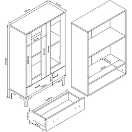 [en.casa] Vitrinenschrank Søndersø 70x31x115 cm Sonoma-Eichenoptik