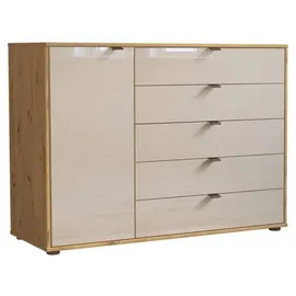 Wiemann Novel Kommode, Champagner, Eiche Bianco, Metall, 1 Fächer, 5 Schubladen, 120x86x43 cm, ISO 9001, Goldenes M, Made in Germany, Beimöbel erhältlich, in verschiedenen Holzdekoren erhältlich, Wohnzimmer, Kommoden, Kommoden