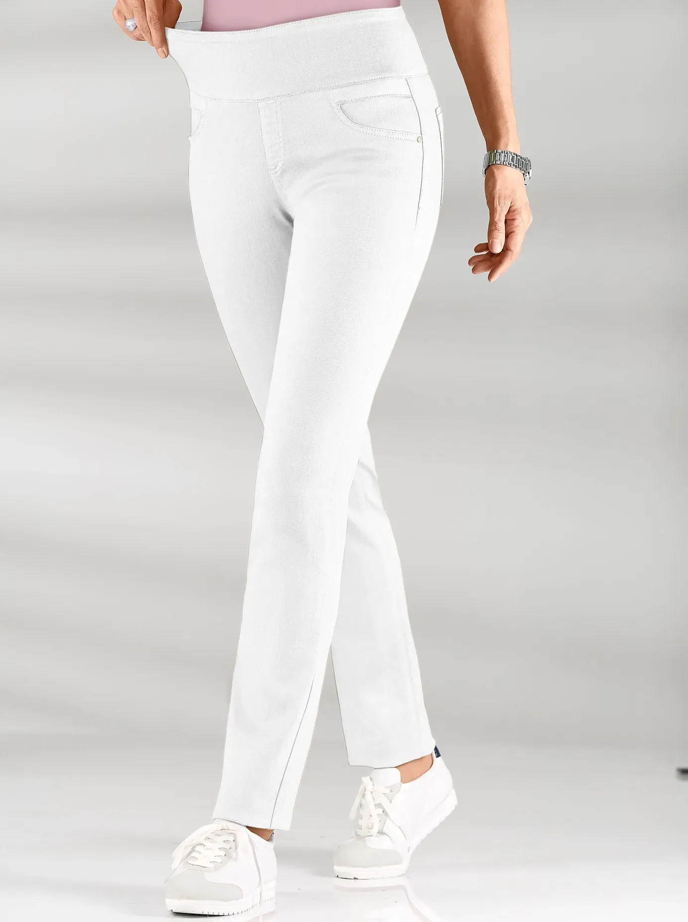 Schlupfhose CASUAL LOOKS, Damen, Gr. 50, Normalgrößen, weiß, 65% Baumwolle, 33% Polyester, 2% Elasthan, unifarben, lang, Hosen Schlupfhose
