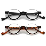 AJYADO Rund Lesebrille Herren Damen Halbrand - 2 Pack lesebrille mit brille blaulichtfilter lesebrillen 1,0 Schwarz & Schildkröte