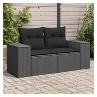 vidaXL Gartensofa mit Kissen 2-Sitzer Schwarz Poly Rattan