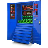 Jan Nowak Werkzeugschrank TC007 Werkstattschrank Garagenschrank 7 Schubladen Perforierte Rückwand Flügeltüren Pulverbeschichtet Metall 185 cm x 92 cm x 50 cm (Blau)