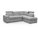 beautysofa Ecksofa im modernes Stil Roma Polsterecke mit Schlaffunktion Bettkasten verstellbaren Kopfstützen, Stoff: vardo 06 - hellgrau, Ottomane: rechts - Hellgrau