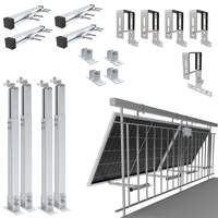 NuaSol - Balkonkraftwerkhalterung Geländer Befestigung für 2 Solarmodule und ein Wechselrichter Photovoltaik | Eckig | Set | Neigungswinkel 0° & 25-45°| Geländerbreite bis 80x80mm, Silber