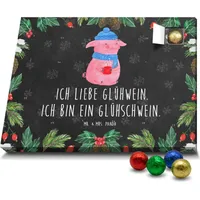 Mr. & Mrs. Panda Schoko Adventskalender Schwein Glühwein - Schwarz - Geschenk, Glühschwein, Wintermotiv, Heiligabend, Punsch, Weihnachtsmarkt, Sc... - Schwarz