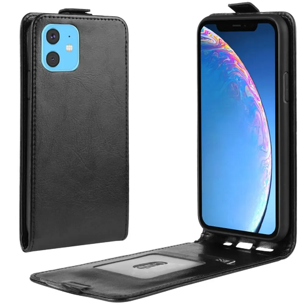 Flip Case Handyhülle für iPhone 11 Vertikal Schutzhülle Tasche Cover Schwarz Bumper Smartphone Kartensteckplatz-Kreditkarte-Geldscheine EC-Karte Bank-Karte