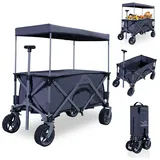 CCLIFE Bollerwagen Bollerwagen Faltbar mit Dach Tischplatte Handwagen bis 80kg Belastbar grau