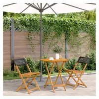 vidaXL 3-tlg. Bistro-Set Schwarz Poly Rattan und Massivholz