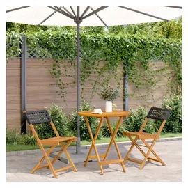 vidaXL 3-tlg. Bistro-Set Schwarz Poly Rattan und Massivholz