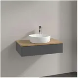 Villeroy & Boch Antao Waschbeckenunterschrank L08_5, 800x190x500mm mit Beleuchtung, 1 Auszug, 800 x 190 x 500 mm, Front mit Struktur, Anthracite Matt Lacquer Honey Oak