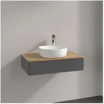 Villeroy & Boch Antao Waschbeckenunterschrank L08_5, 800x190x500mm mit Beleuchtung, 1 Auszug, 800 x 190 x 500 mm, Front mit Struktur, Anthracite Matt Lacquer Honey Oak