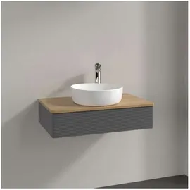 Villeroy & Boch Antao Waschbeckenunterschrank L08_5, 800x190x500mm mit Beleuchtung, 1 Auszug, 800 x 190 x 500 mm, Front mit Struktur, Anthracite Matt Lacquer Honey Oak