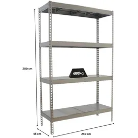 Proregal Schwerlastregal Metal Beast Four HxBxT 200 x 240 x 45 cm Fachlast 400 kg Verzinkt