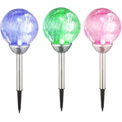 3er Set  RGB LED Solar Leuchten Steck Lampen Beleuchtungen Glas Kugel Außen Strahler Farbwechsel