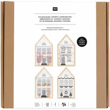 Rico Design Stickpackung Gezählter Kreuzstich, Häuser 4 Jahreszeiten, medium, inkl. 4 x Dekostickrahmen Haus M