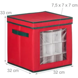 Relaxdays Weihnachtskugel Aufbewahrungsbox, 2er Set, je 64 Fächer, HxBxT: 33 x 32 x 32 cm, Christbaumkugel Box, rot/grün