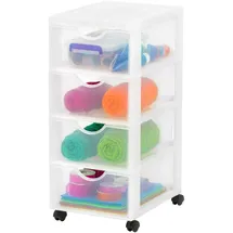 Iris Ohyama Kunststoff-schubladenbox mit Rollen, 4 flachen Schubladen, Mattweiß, Griffe zum Ziehen, Für Schlafzimmer, Schule - Büro, Bpa-frei, Schubladenschrank, Rollcontainer, A4 Drawer, Dddc-004