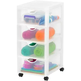Iris Ohyama Kunststoff-schubladenbox mit Rollen, 4 flachen Schubladen, Mattweiß, Griffe zum Ziehen, Für Schlafzimmer, Schule - Büro, Bpa-frei, Schubladenschrank, Rollcontainer, A4 Drawer, Dddc-004