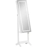 Led-schmuckschrank Mit Ganzkörperspiegel, Schmuckaufbewahrung Mit Touchscreen-beleuchtung, Weiß