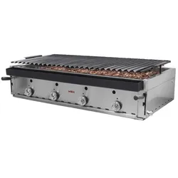 MBH - MAQUINARIA BAR HOSTELERIA MBH - Professioneller Gas Lavasteingrill 120 cm wirtschaftlich für die Gastronomie. Industrieller Barbecue-Grill für Bar, Restaurant.