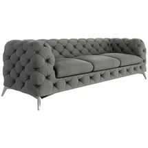 s-style möbel Chesterfield Sofa 3-sitzer River Mit Metall Füßen, Grau, Samt