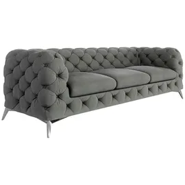 s-style möbel Chesterfield Sofa 3-sitzer River Mit Metall Füßen, Grau, Samt