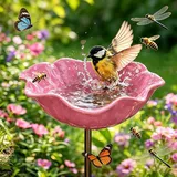 Vogeltränke Blume Aus Metall,handgefertigter Gartenstecker,winterfeste Vogeltränke & Insektentränke,bienentränke Für Garten Und Terrasse,rosa,1er-pack