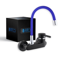 ATCO® Wandarmatur schwarz-blau FLEXO Spültischarmatur Küchenarmatur Schwenkbar