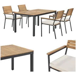 Juskys Akazienholz Gartengarnitur Rhodos - Tisch, 4 Stühle & Auflagen - Gartenmöbel Set - Holz Möbel