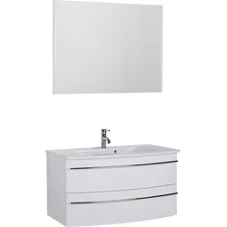 Badmöbel-Set SAPHIR "3040", weiß (weiß glanz, weiß glanz), B:90cm, Kastenmöbel-Sets, Breite 90 cm