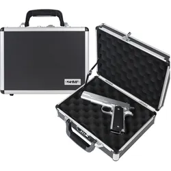 HMF 14401-02 Alu Waffenkoffer für Pistolen mit Zahlenschloss, 31 x 26 x 11 cm, Schwarz