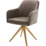 DeLife Esszimmerstuhl Greg-Flex Mikrofaser Taupe Vintage Holzgestell kantig Natur Taschenfederkern,
