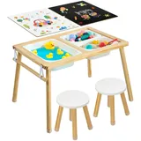 Vevor Sensorischer Tisch, 7-in-1 Aktivitätstisch mit 2 Hockern, Doppelseitiger Spielfläche, Aufbewahrungsboxen & Rutschfesten Füßen, Spiel-Sand- & Wassertisch, für Kinder im Alter von 3-6 Jahren