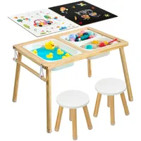 Vevor Sensorischer Tisch, 7-in-1 Aktivitätstisch mit 2 Hockern, Doppelseitiger Spielfläche, Aufbewahrungsboxen & Rutschfesten Füßen, Spiel-Sand- & Wassertisch, für Kinder im Alter von 3-6 Jahren