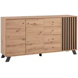 MID.YOU Sideboard Medan, Anthrazit, Eiche Artisan, Metall, 2 Fächer, 4 Schubladen, 160x85x40 cm, Schlafzimmer, Schlafzimmer Kommoden