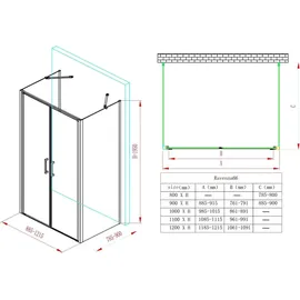 doporro Duschkabine U-Form 90x90x90cm Duschabtrennung in schwarz zwei Drehtüren ESG-Sicherheitsglas Klarglas mit Nano-Beschichtung Ravenna66UK - Schwarz