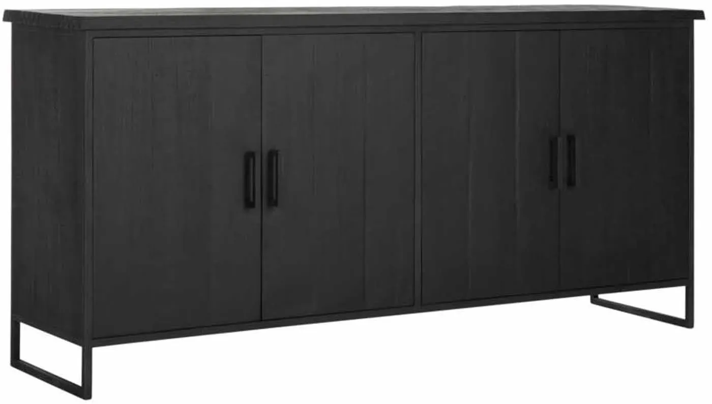 Sideboard Beam aus Teakholz, massives Design, Schwarz, Metallgestell, 190x47x90 cm