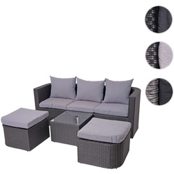 3in1-Garnitur HWC-J37, Garten-/Lounge-Set Sonneninsel, Spun Poly Poly-Rattan MVG ~ anthrazit, Kissen hellgrau