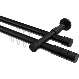 Interdeco GARDINENSTANGE INNENLAUF Prestige Elanto 300 cm (geteilt in 3 x 100 cm), 2-läufig, 20 mm Ø Schwarz