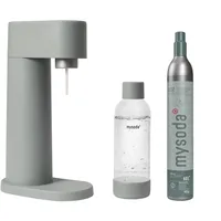 Mysoda: Woody Set - Wassersprudler aus erneuerbarem Holzkomposit Material mit 1L Quick-Lock BPA-frei Plastikflasche und CO2-Zylinder (Salbeigrün)