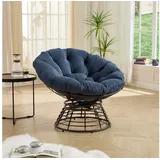 CHICFURN Loungesessel Papasan-Sessel in Rattan-Optik, 360° drehbar mit Polster (Packung, 1-St., Für Wohn-, Schlaf- und Lesezimmer sowie Innen- & Außenbereich), Braunes Gestell mit marineblauem Polster blau