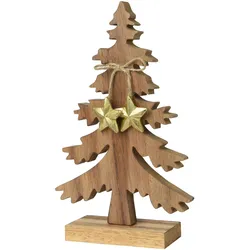 Deko Aufsteller Tannenbaum mit Sternen 23cm Holz Natur / Gold