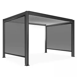 Oviala Business Freistehende, motorisierte, beleuchtete bioklimatische Pergola 3x4m und 2 Markisen