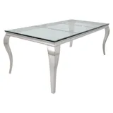 Esstisch VELENA – Rechteckig 200 cm – Gehärtetes Glas und versilbertes Stahl – Barock chic Stil