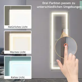 Costway Ganzkörperspiegel Weiß, Glas, 2x120x37 cm, Spiegel Wandspiegel mit LED-Beleuchtung in 3 Farben, Türspiegel mit Smart Touchscreen, Ganzkoerperspiegel für Wand- & Türmontage, Haengespiegel für Sch... -