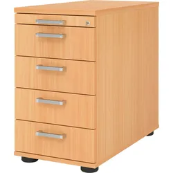 bümö Schreibtisch Schrank abschließbar, Schubladenschrank Holz in Buche, Container mit Schubladen - Schubladen Schrank Büro, Schreibtisch Container